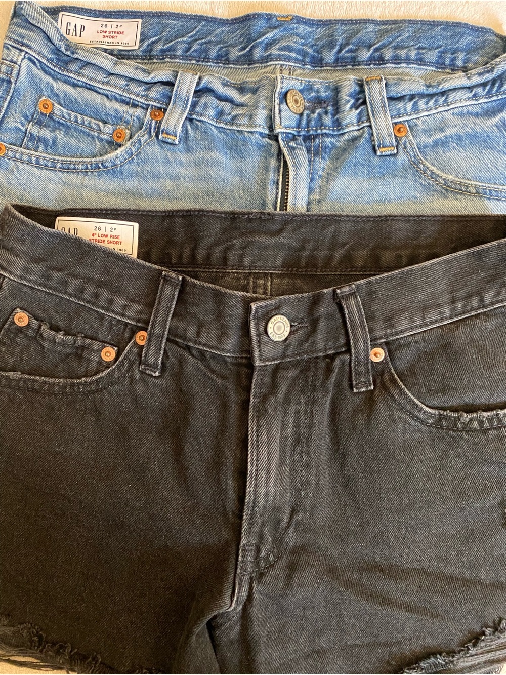 GAP Women’s Relaxed Jean Shorts in Black and Light Blue.  TWO PAIRS